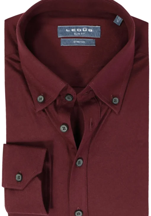 Ledub slim fit overhemd, tricot weving, donkerrood