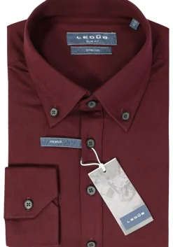 Ledub slim fit overhemd, tricot weving, donkerrood