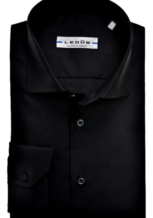 Ledub slim fit overhemd, zwart