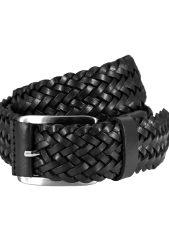 LINDENMANN leren heren riem,, zwart gevlochten