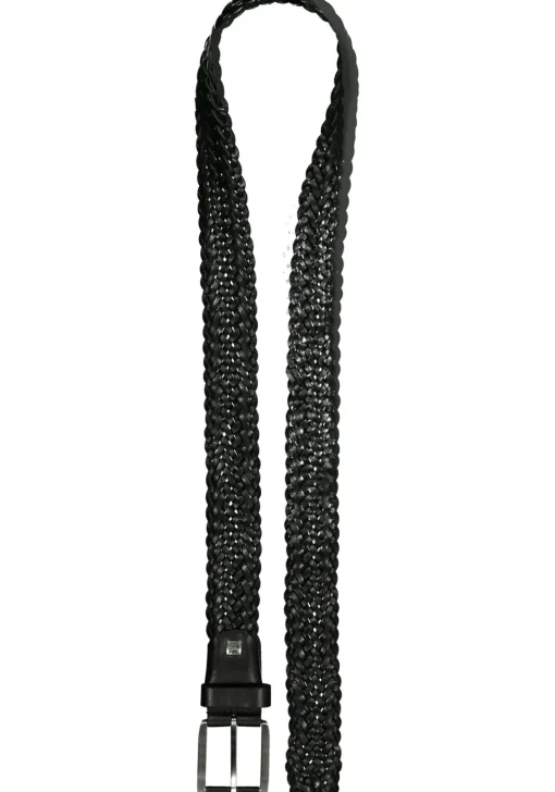 LINDENMANN leren heren riem,, zwart gevlochten