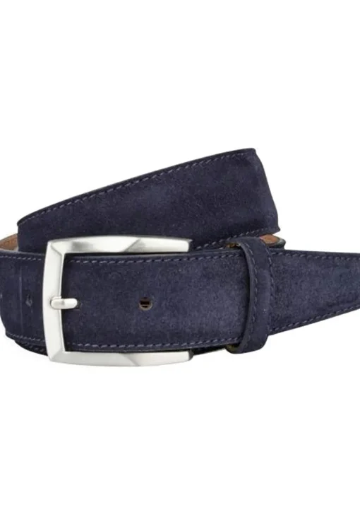 LINDENMANN suede leren heren riem, marine blauw
