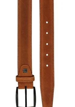 LINDENMANN suede leren heren riem, cognac
