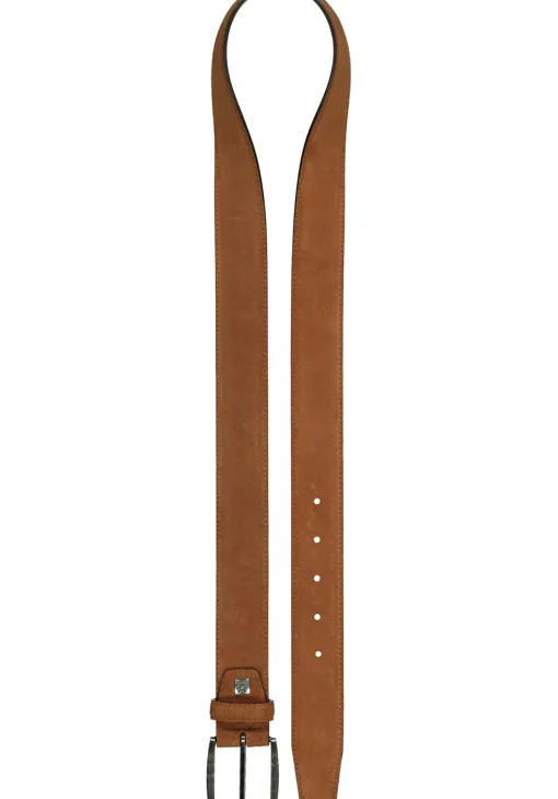 LINDENMANN suede leren heren riem, cognac