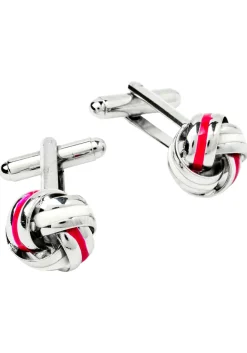 Manchetknopen zilver, wit en rood knoop