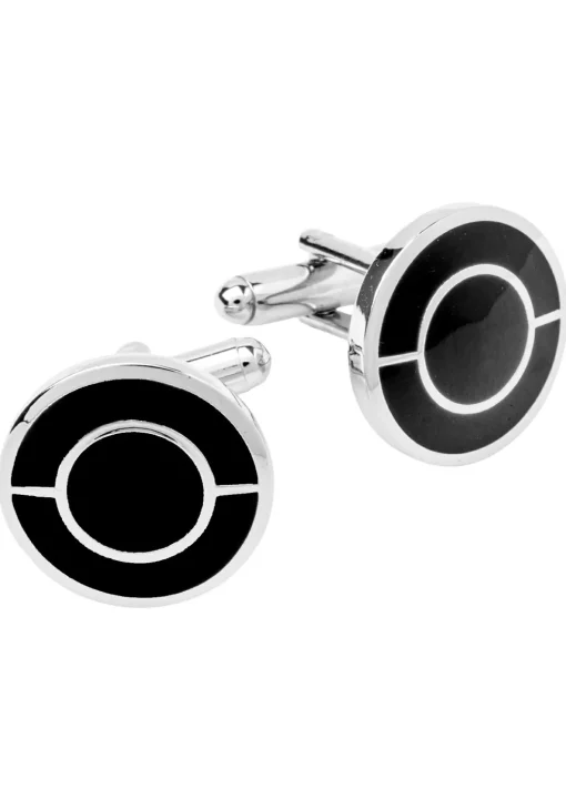 Manchetknopen zwart met zilver rond