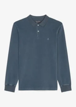 Marc O'Polo regular fit polo, heren poloshirt lange mouw, donkerblauw