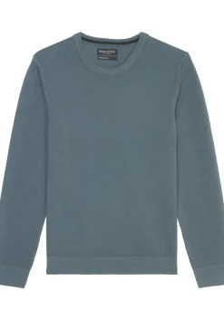 Marc O'Polo regular fit pullover, heren trui katoen met O-hals, middenblauw (middeldik)