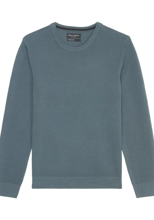 Marc O'Polo regular fit pullover, heren trui katoen met O-hals, middenblauw (middeldik)