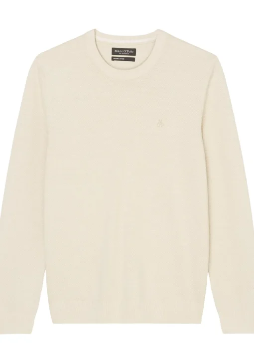 Marc O'Polo regular fit pullover, heren trui katoen met O-hals, offwhite (middeldik)