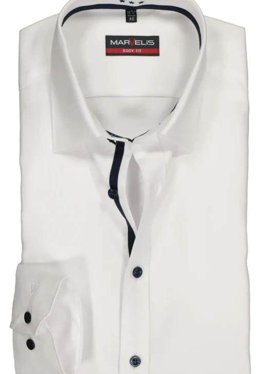 MARVELIS body fit overhemd, wit twill (contrast)