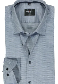 MARVELIS body fit overhemd, mouwlengte 7, structuur, donkerblauw mini dessin