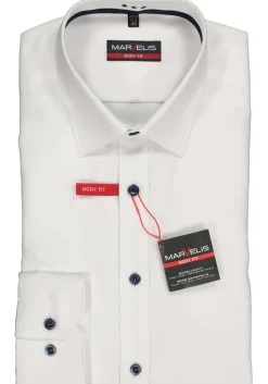 MARVELIS body fit overhemd, wit twill (contrast)