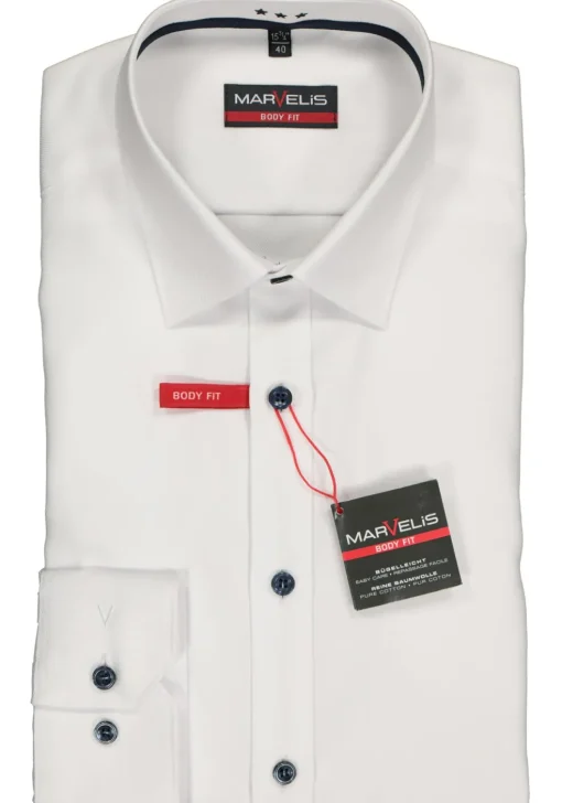 MARVELIS body fit overhemd, wit twill (contrast)