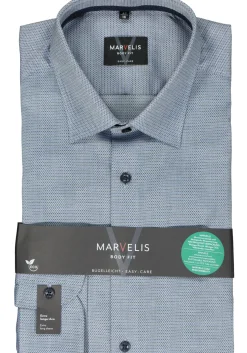 MARVELIS body fit overhemd, mouwlengte 7, structuur, donkerblauw mini dessin