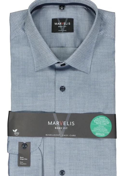 MARVELIS body fit overhemd, mouwlengte 7, structuur, donkerblauw mini dessin