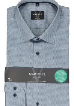 MARVELIS body fit overhemd, structuur, donkerblauw mini dessin