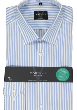 MARVELIS body fit overhemd, popeline, lichtblauw gestreept