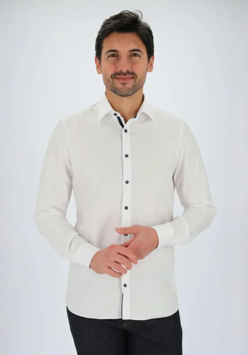 MARVELIS body fit overhemd, wit twill (contrast)