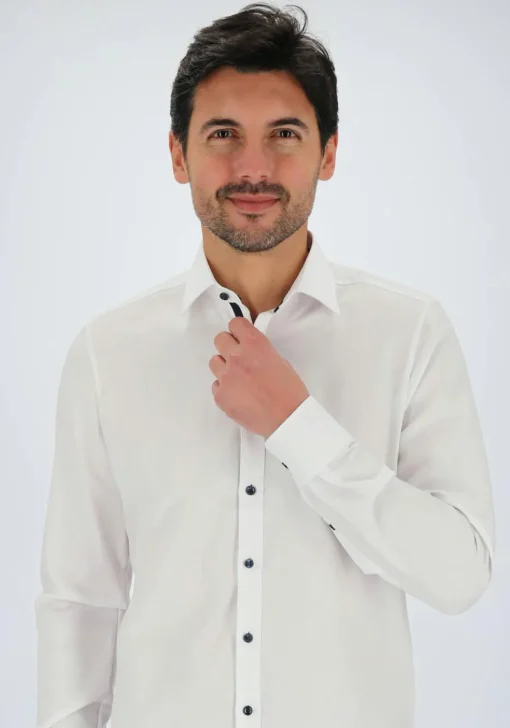 MARVELIS body fit overhemd, wit twill (contrast)