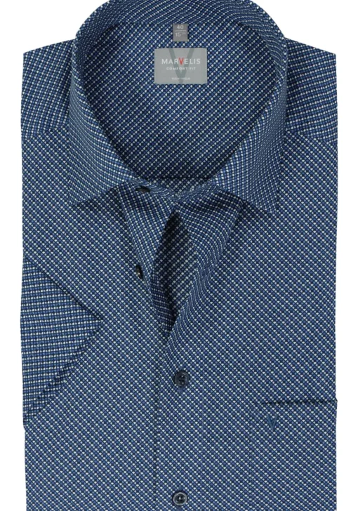 MARVELIS comfort fit overhemd, korte mouw, popeline, donkerblauw dessin