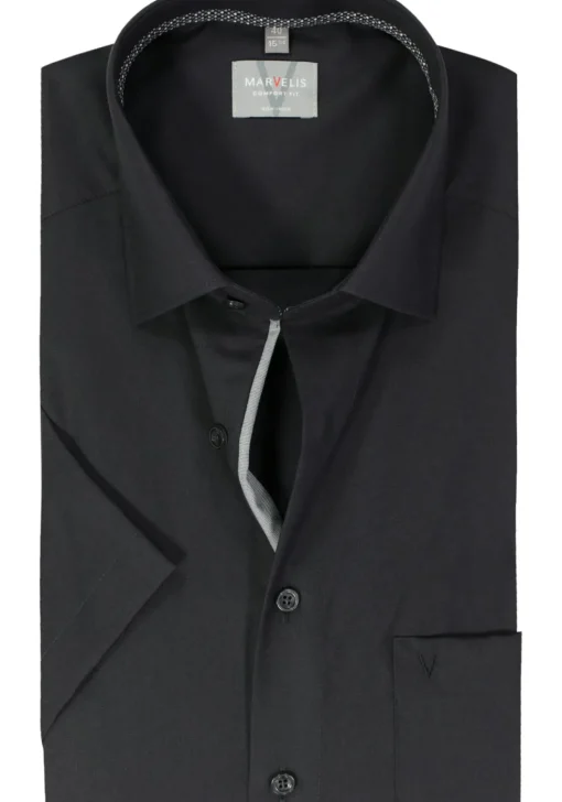 MARVELIS comfort fit overhemd, korte mouw, popeline, zwart