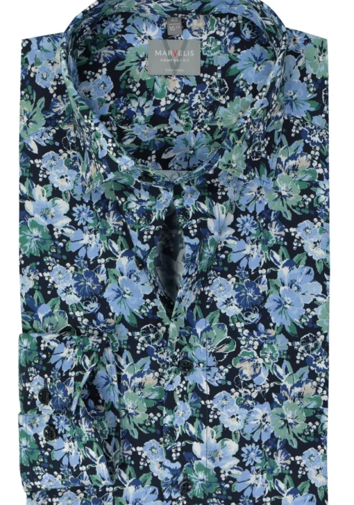 MARVELIS comfort fit overhemd, popeline, groen dessin