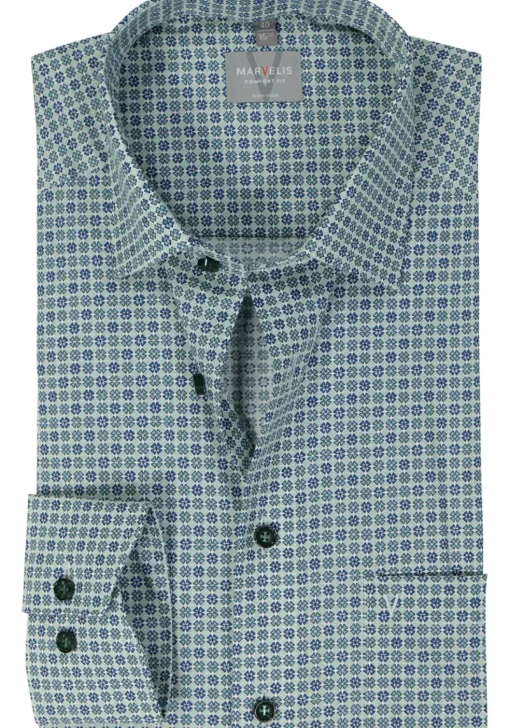 MARVELIS comfort fit overhemd, popeline, groen dessin