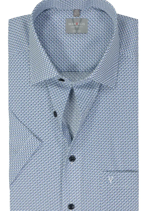MARVELIS comfort fit overhemd, korte mouw, popeline, lichtblauw dessin