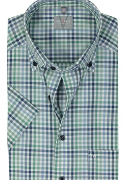 MARVELIS comfort fit overhemd, korte mouw, popeline, groen geruit
