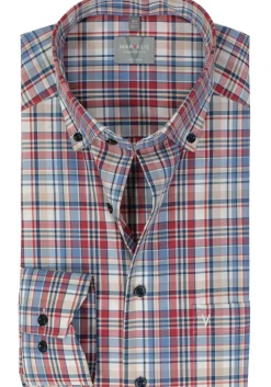 MARVELIS comfort fit overhemd, popeline, rood geruit