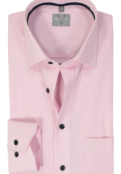 MARVELIS comfort fit overhemd, popeline, roze geruit