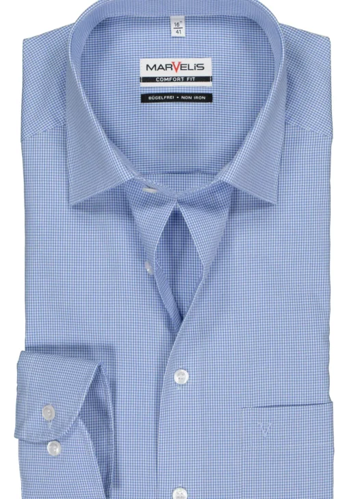 MARVELIS comfort fit overhemd, blauw met wit geruit