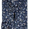 MARVELIS comfort fit overhemd, popeline, donkerblauw met wit, lichtblauw en oranje dessin