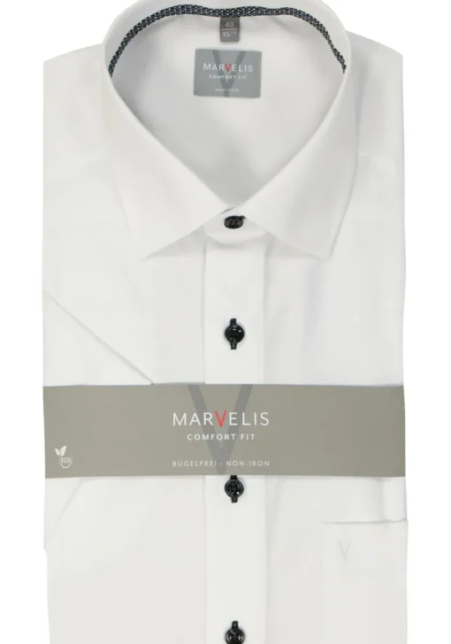 MARVELIS comfort fit overhemd, korte mouw, popeline, wit