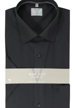 MARVELIS comfort fit overhemd, korte mouw, popeline, zwart
