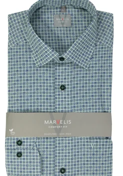 MARVELIS comfort fit overhemd, popeline, groen dessin