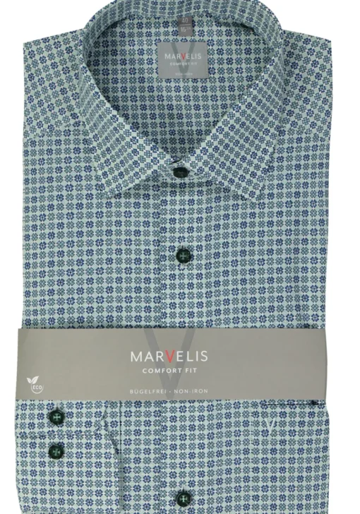 MARVELIS comfort fit overhemd, popeline, groen dessin