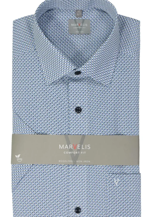 MARVELIS comfort fit overhemd, korte mouw, popeline, lichtblauw dessin