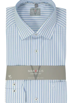 MARVELIS comfort fit overhemd, popeline, lichtblauw gestreept