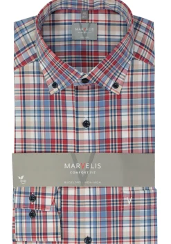 MARVELIS comfort fit overhemd, popeline, rood geruit