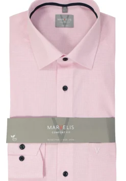 MARVELIS comfort fit overhemd, popeline, roze geruit