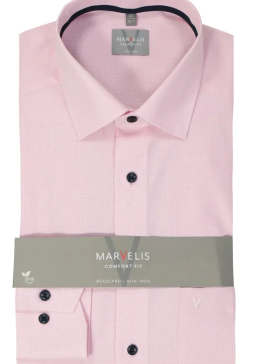 MARVELIS comfort fit overhemd, popeline, roze geruit