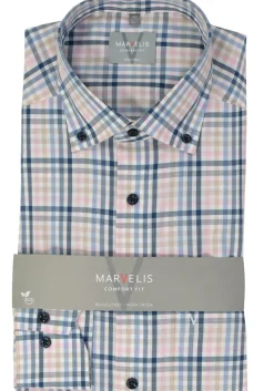 MARVELIS comfort fit overhemd, popeline, roze geruit