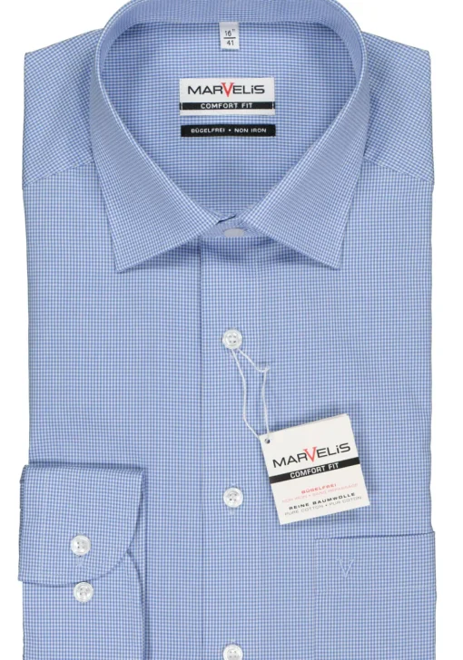 MARVELIS comfort fit overhemd, blauw met wit geruit