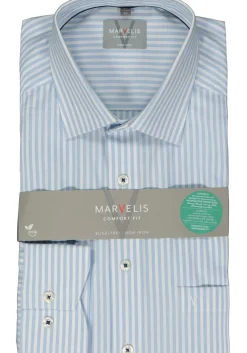 MARVELIS comfort fit overhemd, popeline, lichtblauw gestreept