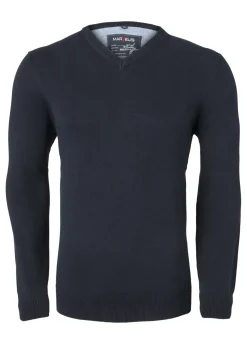 MARVELIS heren trui katoen, V-hals, donkerblauw