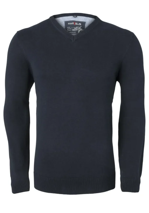 MARVELIS heren trui katoen, V-hals, donkerblauw