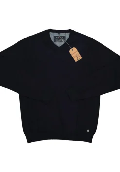 MARVELIS heren trui katoen, V-hals, donkerblauw