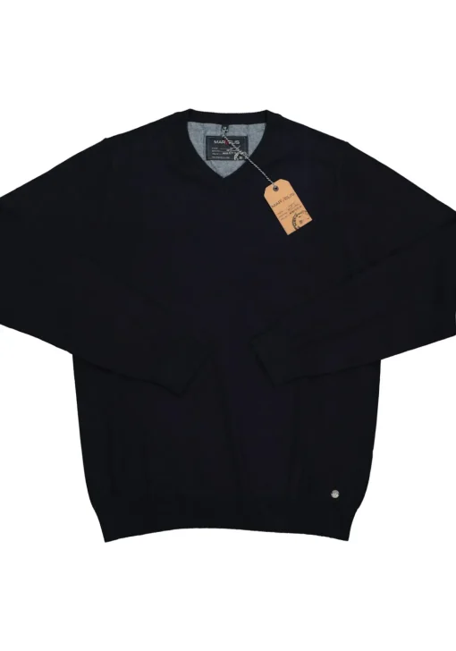 MARVELIS heren trui katoen, V-hals, donkerblauw